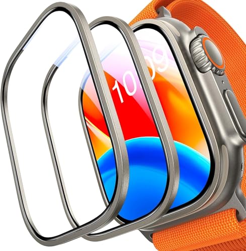 UltraGlass UNBREAK TOP 9H+ Glass for Apple Watch Ultra 2 Screen Protector 2024 (Military Grade Shatterproof & Longest Durable) Original Full Coverage (Black Titanium Bezel) iWatch 2024, 2 Pack