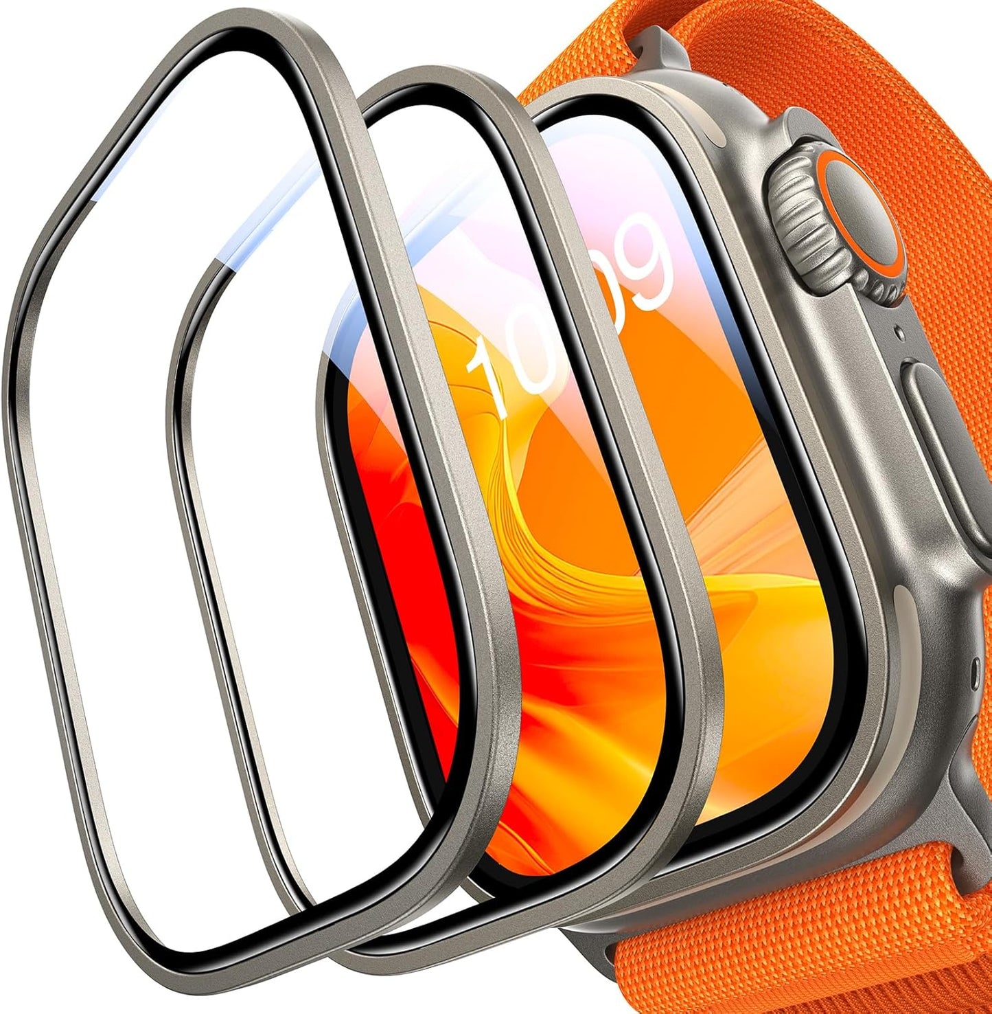 UltraGlass TOP 9H+ Glass for Apple Watch Ultra 2/Ultra Screen Protector (Military Grade Shatterproof & Longest Durable) Original Fit & Full Coverage (Enhanced Titanium Bezel) iWatch Ultra, 2 Pack