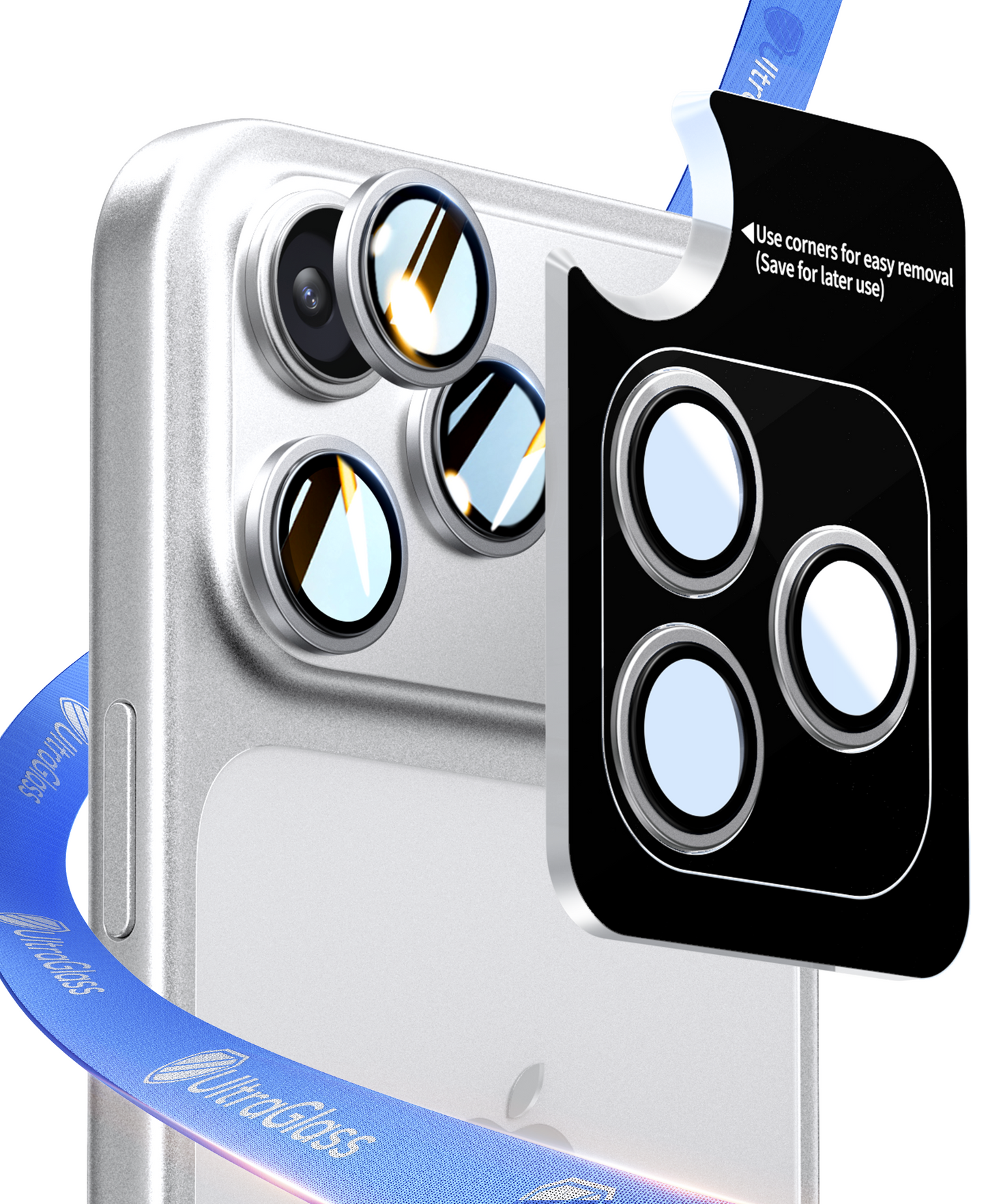 UltraGlass UNBREAK TOP 9H Glass for iPhone 17 Pro/Pro Max Camera Lens Protector, White Titanium