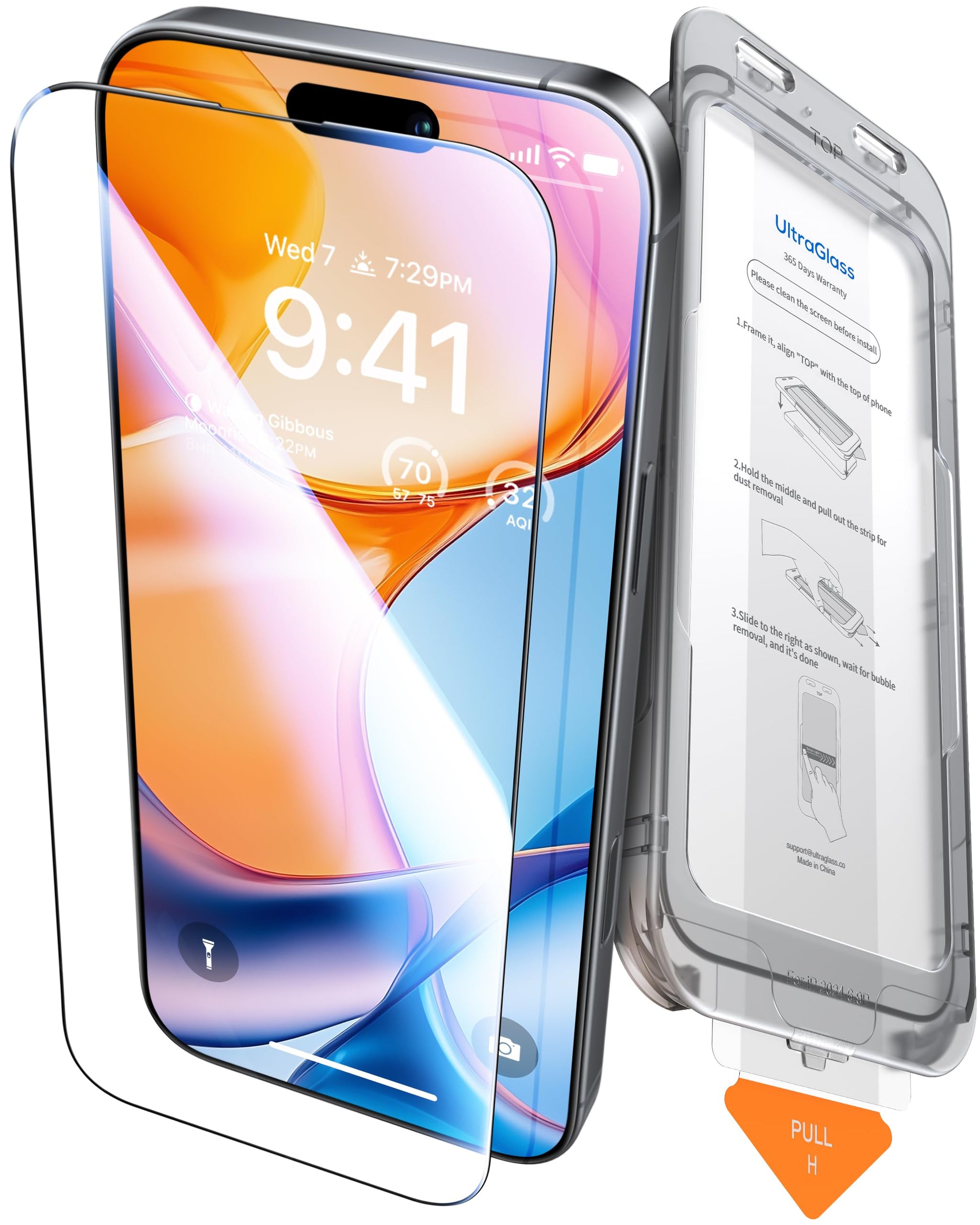 UltraGlass Top 9H+ Glass for iPhone 16 Plus Privacy Screen Protector 2024 [No.1 Military Grade Shatterproof & 100% Anti Spy] Privacy Screen Tempered Glass [Longest Durable] 2 Pack