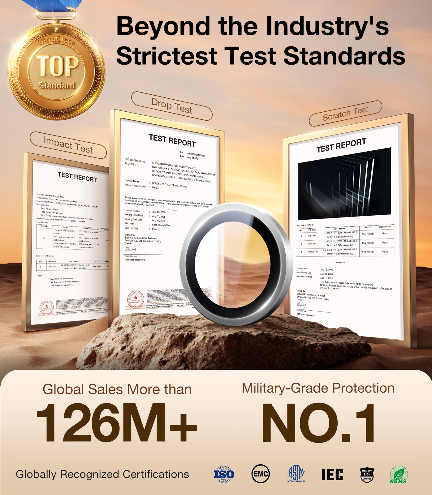 UltraGlass UNBREAK TOP 9H Glass for iPhone 17 Pro/Pro Max Camera Lens Protector, White Titanium