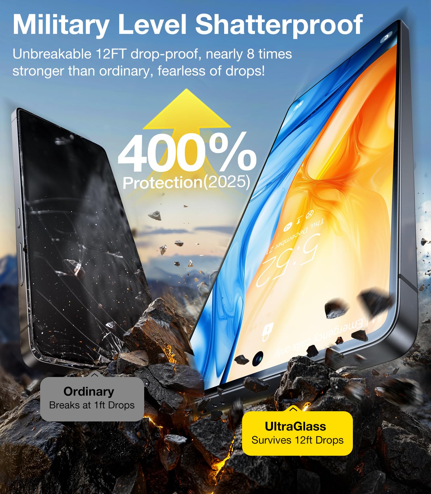UltraGlass Unbreak TOP 9H+ Glass for Samsung Galaxy S25 Plus/S25+ Screen Protector [Military Grade Shatterproof & Longest Durable] Screen Protector S25 Plus/S25+ Tempered Glass, 2 Pack