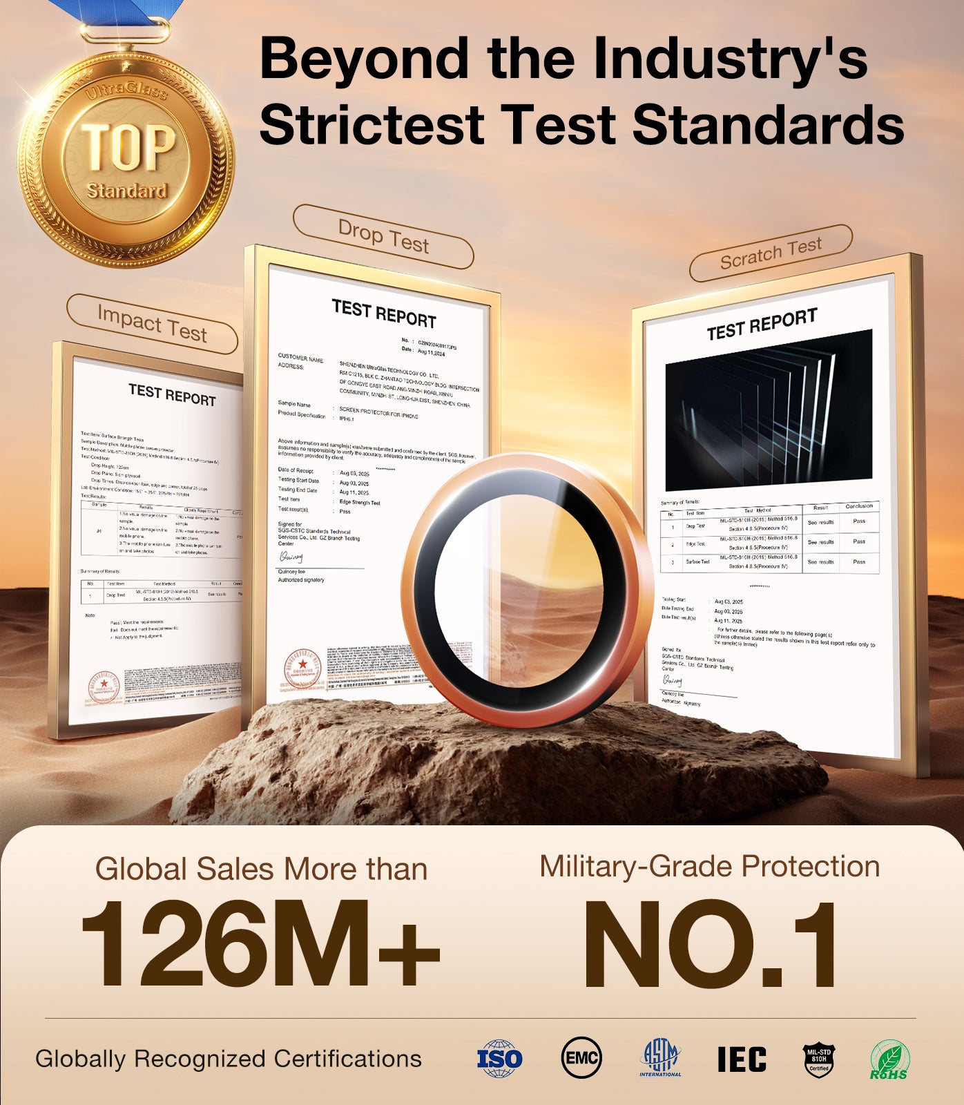 UltraGlass TOP 9H+ Glass for iPhone 17 Pro Max, 17 Pro Camera Lens Protector [NO.1 Military Grade Shatterproof] iPhone 17 Pro Max Camera Protector, 17 ProMax Lens Screen Cover, Cosmic Orange